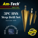 "AM-TECH" DRILL BIT TUNGSTEN CARBIDE STEP 4MM-12/20/32MM (F0790)梯型钻针 (3PC/SET)