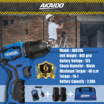 ''AKAIDO'' CORDLESS DRILL BL 2.0AH [2 BATTERY] AKQ12BL 电池电钻   (KJ677)