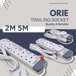 "ORIE"  EXT. WIRE 40/016 x 2M 5-GANG C/W NEON (SIRIM) GREY/WHITE 6725五连电线盒 (灰/白)