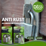 ''DECO'' PADLOCK ALUM. ANTI-RUST TAR401 40MM / TAR501 50MM 电白吊锁