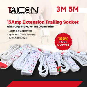 "TAICON"  EXT. WIRE 40/016 x 3M / 5M 2-GANG C/W NEON (SIRIM) 2030二连电线盒