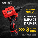 ''WORKER" WK-PWT-5525 CORDLESS IMPACT DRIVER WITH 3 MODE电池螺丝钻 18V