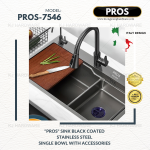 "PROS" SINK BLACK COATED S/STEEL SINGLE BOWL WITH ACCESSORIES