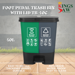 "KINGSJAW" PP PEDAL STEP RECYCLE DUSTBIN 40 LTR (GREY/GREEN) TB-40C