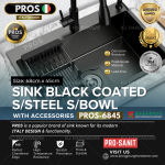 "PROS" SINK BLACK COATED S/STEEL SINGLE BOWL WITH ACCESORIES PROS-6845