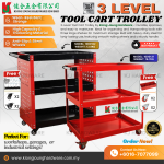 3 LEVEL TOOL CART TROLLEY [RED]  / 3 LEVEL TOOL CART TROLLEY WITH HOOK ACCESSORIES [RED/BLACK]