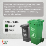 "KINGSJAW"  HDPE DUSTBIN W/WHEEL 120 Ltr 240 Ltr 660 Ltr (GREEN/GREY)