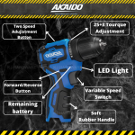 ''AKAIDO'' CORDLESS DRILL BL 2.0AH [2 BATTERY] AKQ12BL 电池电钻   (KJ677)