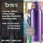 ''BOS'S'' VACUUM FLASK S/STEEL BOTTLE SPORT 1000ML 白钢保温瓶(BXT-100Y)