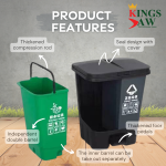 "KINGSJAW" PP PEDAL STEP RECYCLE DUSTBIN 40 LTR (GREY/GREEN) TB-40C