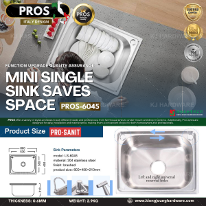 "PROS" SINK SINGLE BOWL STAINLESS STEEL WITH WASTE 6045