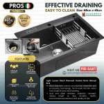 "PROS" SINK BLACK COATED S/STEEL SINGLE BOWL WITH ACCESORIES PROS-6845
