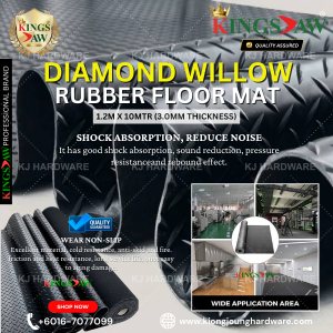 ''KINGSJAW'' DIAMOND WILLOW & ROUND STUB RUBBER FLOOR MAT 1.2M x 10MTR (3.0mm Thickness)