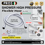 ''PROS''  SHOWER H/PRESSURE FLEX. HOSE SILVER (1.5 MTR/2.0 MTR/3.0 MTR)