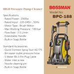 "BOSSMAN"  PRESSURE PUMP CLEANER 180 BAR  BPC-188压水机