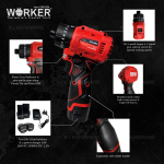 ''WORKER" WK-PWT-5525 CORDLESS IMPACT DRIVER WITH 3 MODE电池螺丝钻 18V