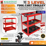 3 LEVEL TOOL CART TROLLEY [RED]  / 3 LEVEL TOOL CART TROLLEY WITH HOOK ACCESSORIES [RED/BLACK]