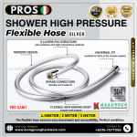 ''PROS''  SHOWER H/PRESSURE FLEX. HOSE SILVER (1.5 MTR/2.0 MTR/3.0 MTR)