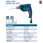 "BOSCH"  DRILL IMPACT GSB 10RE  (06012161L6)(06012161L0) 冲击电钻 < 6 MONTHS WARRENTY>