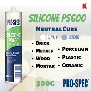 "PRO-SPEC"  PS600  SILICONE  300g  NEUTRAL CURE [WHITE/CLEAR]中性玻璃干 24pcs/ctn
