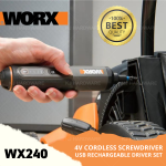 "WORX"  SCREWDRIVER USB RECHARGEABLE WITH 26 BIT SET DRILL WX-240充电式电动螺丝批 4V LI-ION